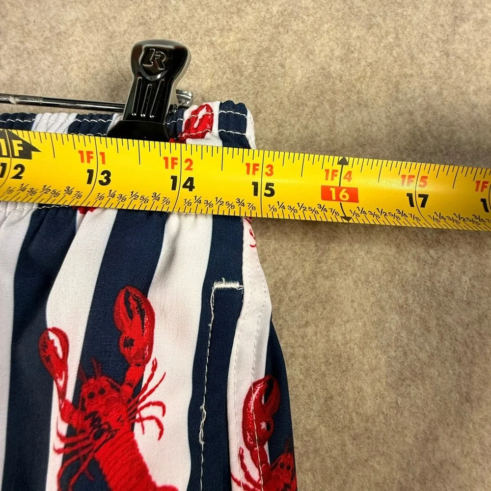 Wonder Nation Boys XL 14-16 Swim Trunks Blue White Striped Lobster Print Shorts